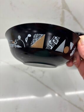 2 Vintage Arcoroc Black Glass Music Theme Bowls Notes and Instruments